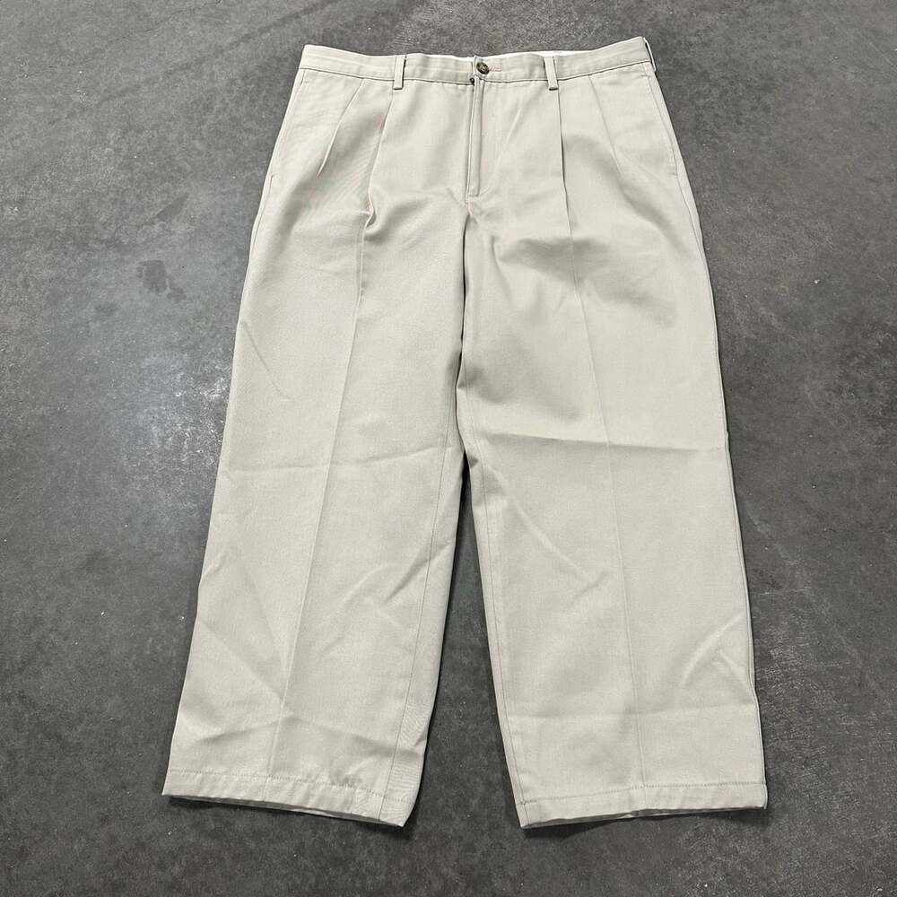 L.L. Bean Double L Classic Fit Pleated Chino Pants Wide Leg 100% Cotton